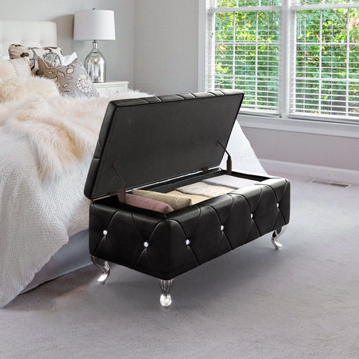 black tufted storage ottman bench for bed room