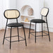 black leather dining chair with rattan backrest set of 2