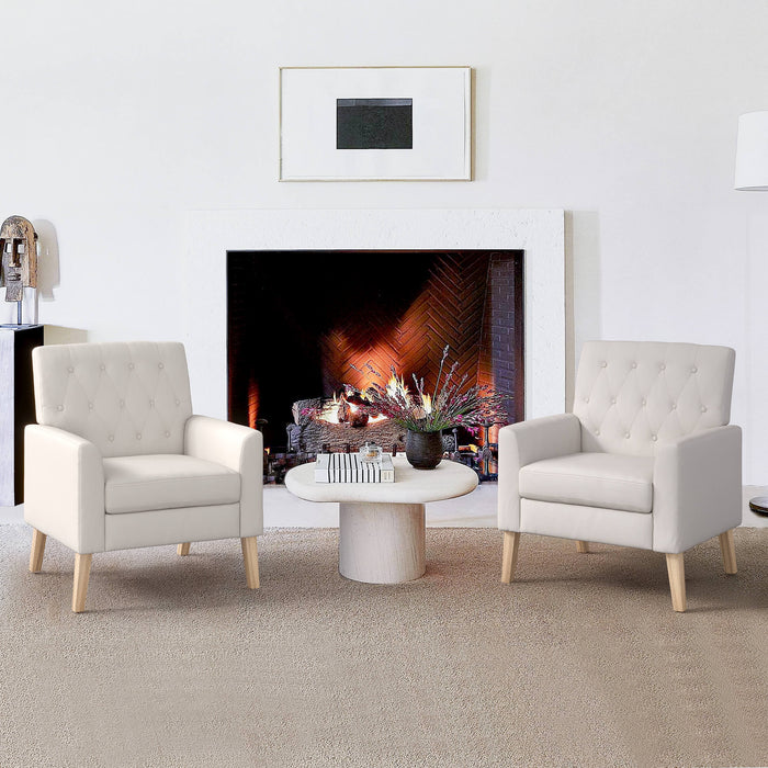 single beige tufted sofa with armrest for living room