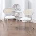 white faux leather dining chairs with woven backrest