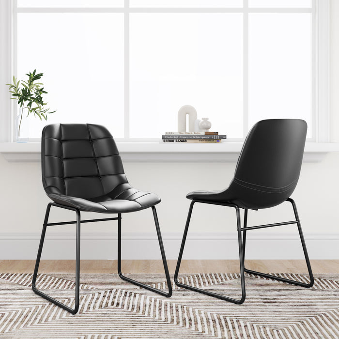 Leather black dining chair set of 2
