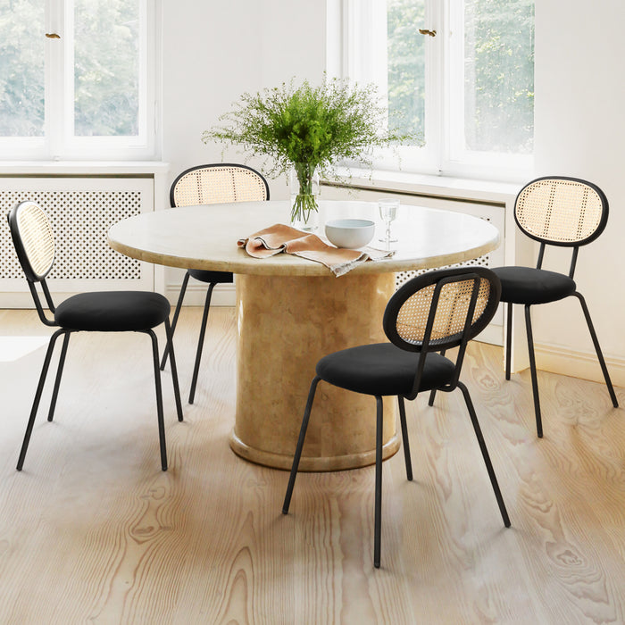 black velvet dining chair with rattan backrest set of 4