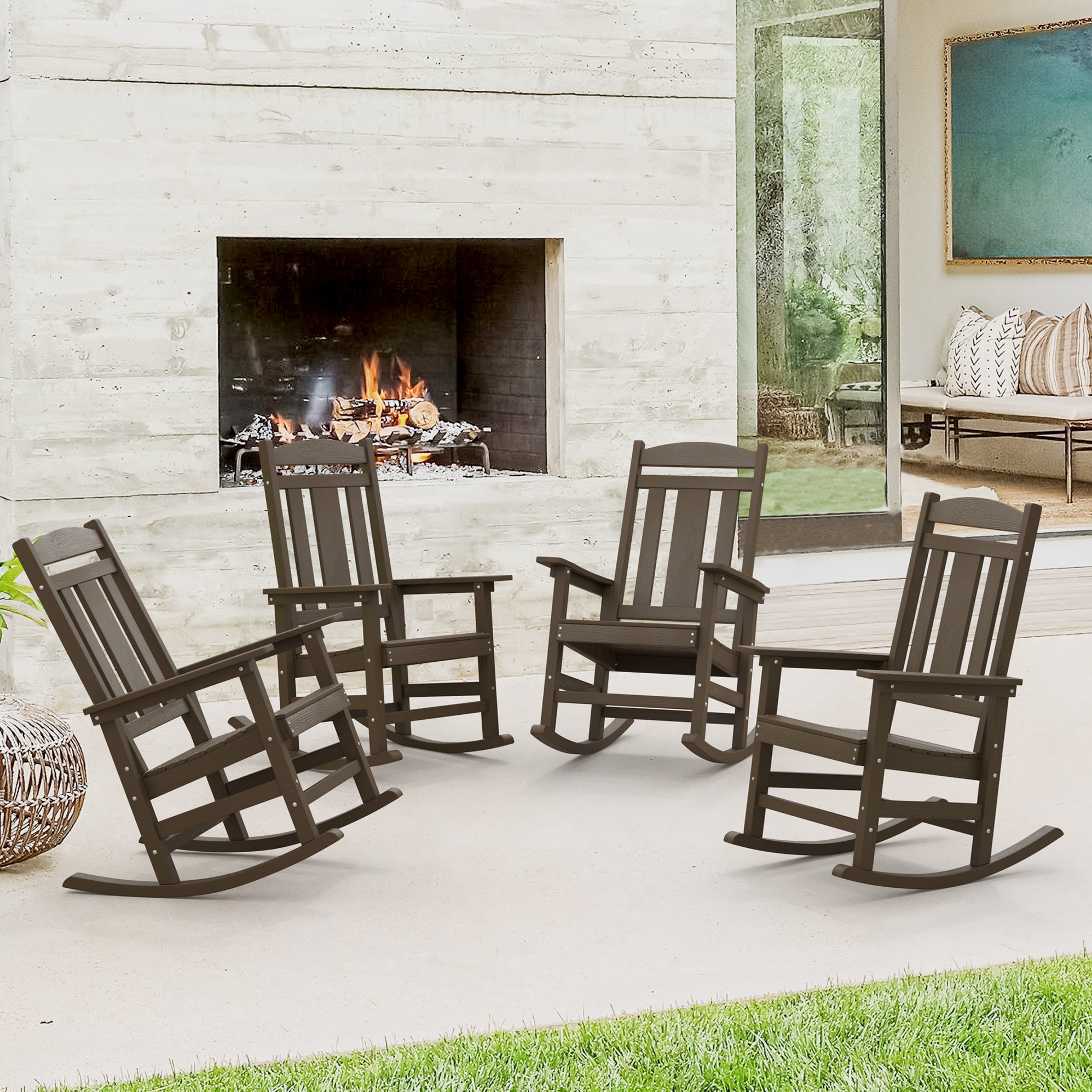 Altrobene Rocking Chair LUE BONA Porch Poly Rocking Chair, Outdoor Plastic Rocker Chairs ...