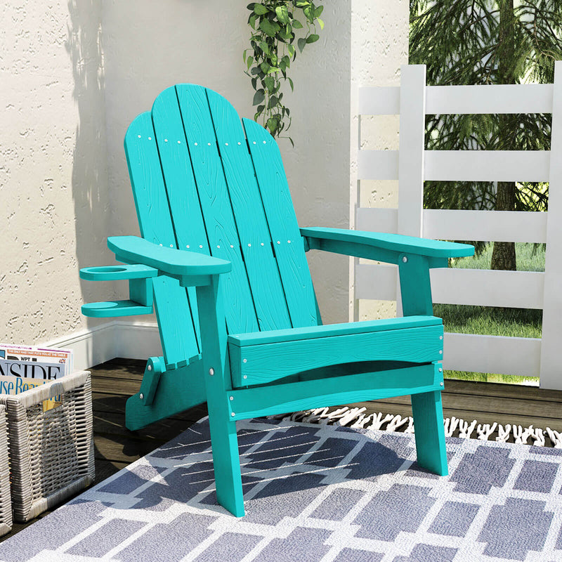 Miranda Aruba Blue Foldable Adirondack Chair with Cup Holder