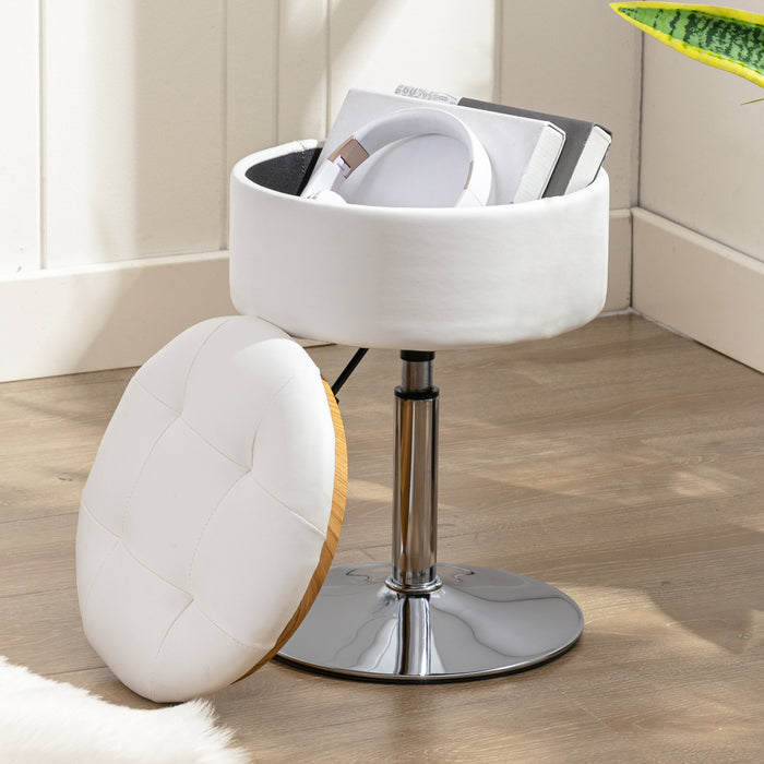 white swivel leather vanity stool height adjustable with storage space