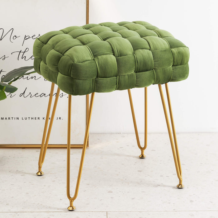 avocado green velvet woven vanity stool gold leg