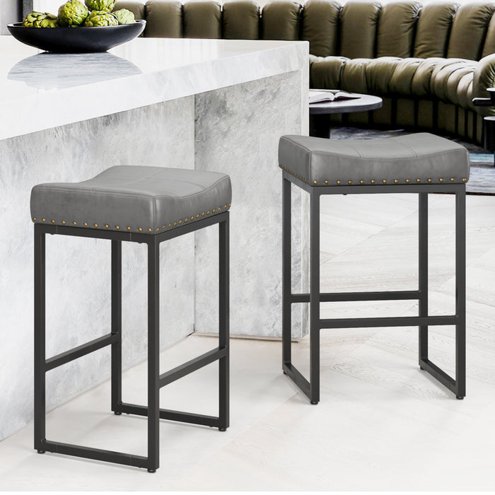 grey leather saddle bar stool set of 2