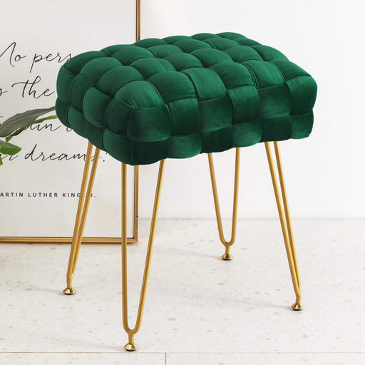 emerald green woven vanity stool gold leg