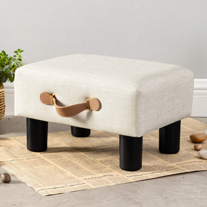 white linen cushioned footrest with handle