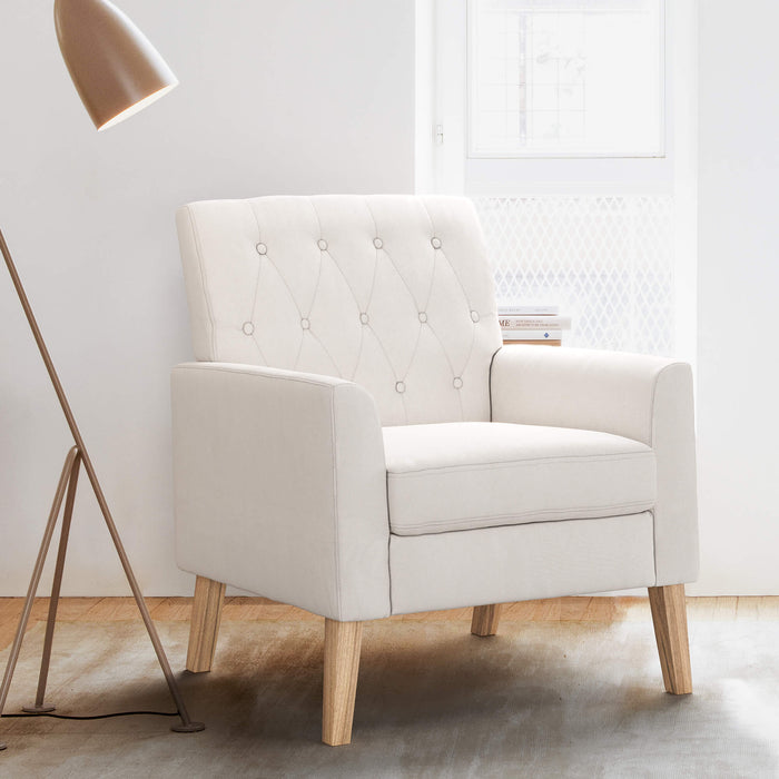 cream linen accent chair for small spaces