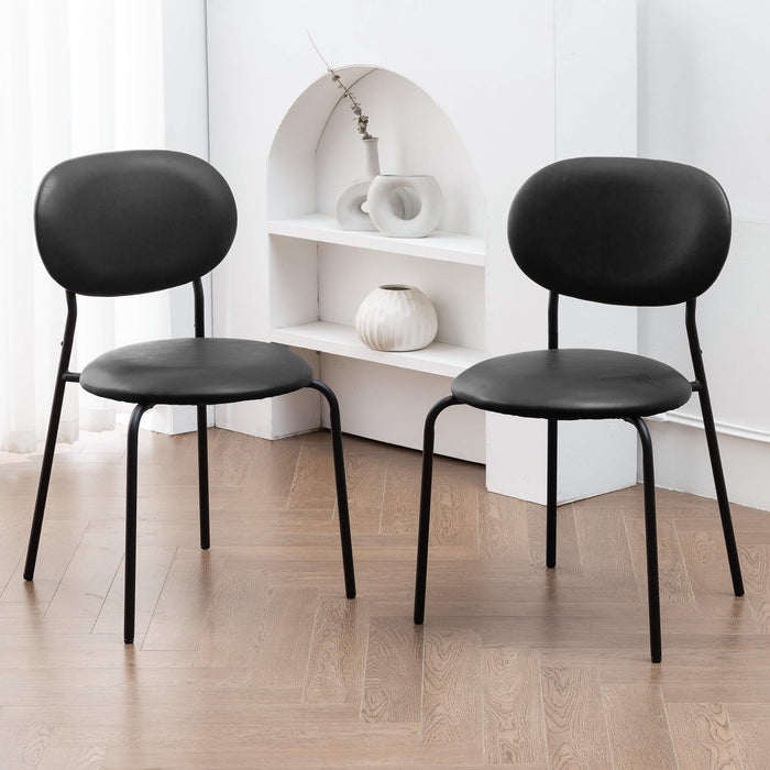 modern black faux leather dining chairs with metal legs set of 2