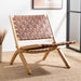 caramel leather strap woven accent chair