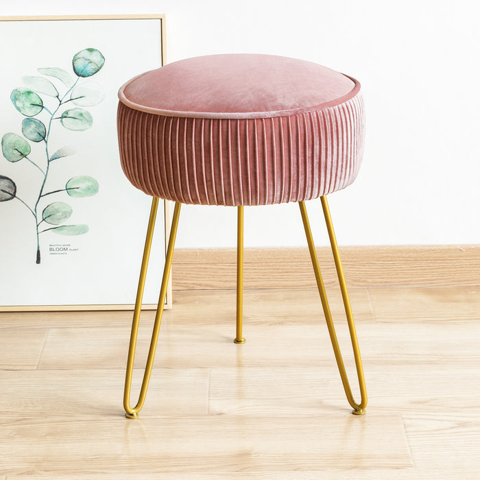 pink upholstered vanity stool