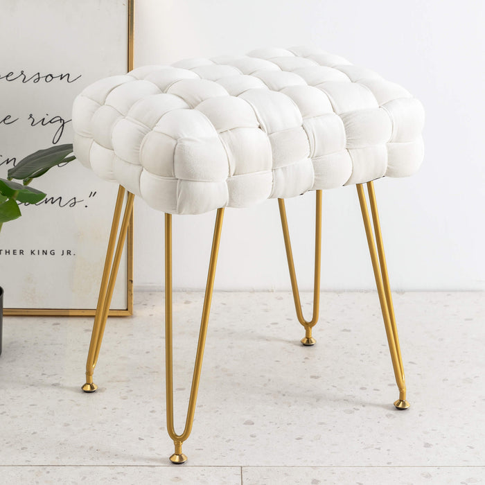 white woven vanity stool gold leg