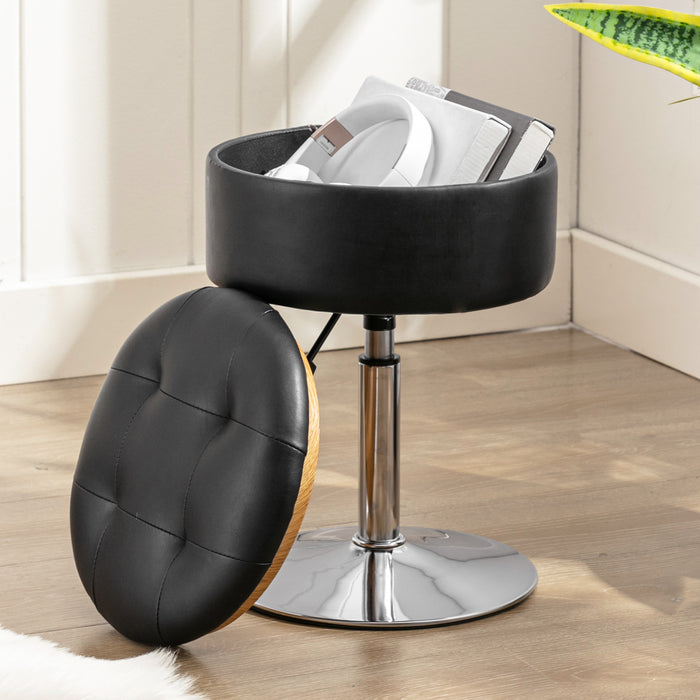 black leather swivel vanity stool height adjustable with storage space