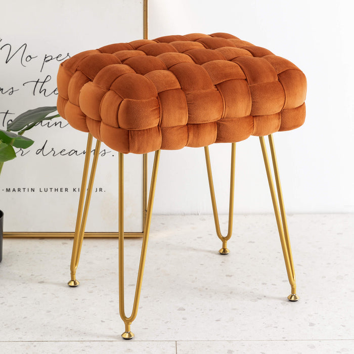 pumpkin-color woven vanity stool gold leg