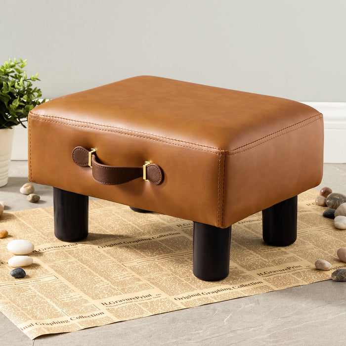 LUE BONA Faux Leather Square Foot Rest Under Desk Small Ottoman Footstool  With Handle — LUE BONA®