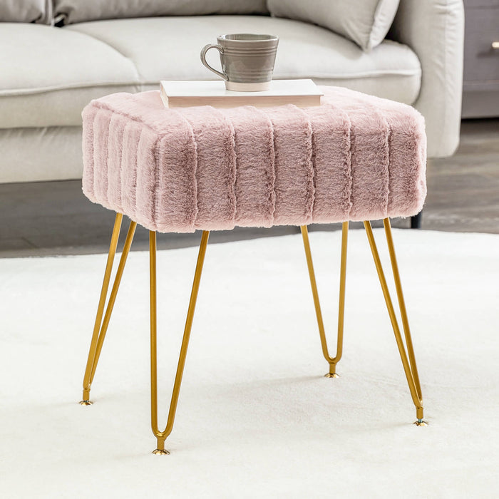 pink faux fur makeup vanity stool gold leg