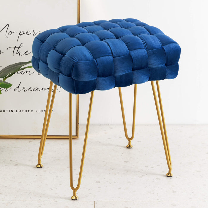 blue velvet woven vanity stool gold leg