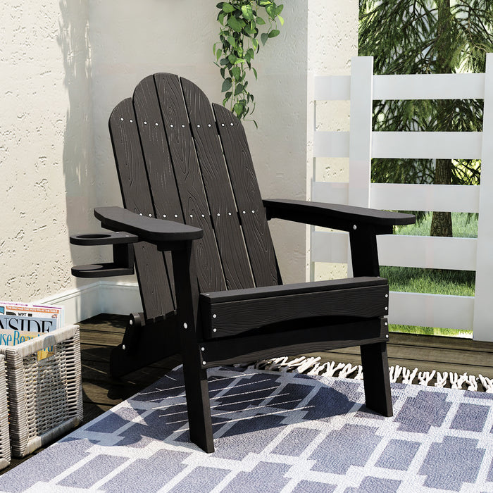 black folding adirandack chair with cup holder