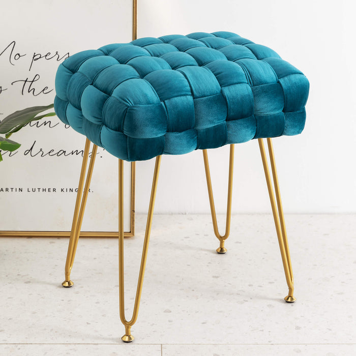 teal velvet woven vanity stool gold leg