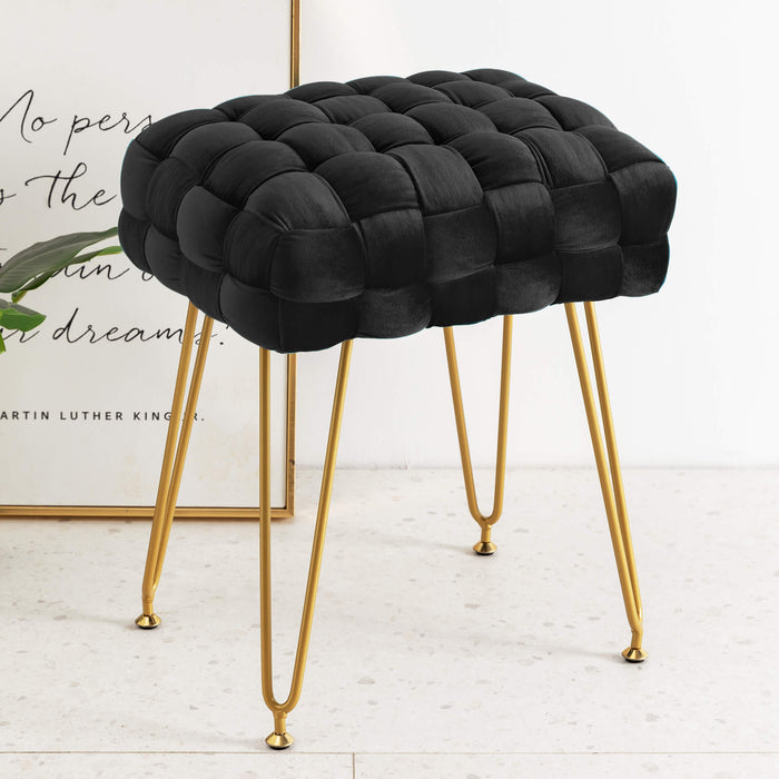 black velvet woven vanity stool gold leg