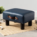 blue leather cushioned footrest with handle