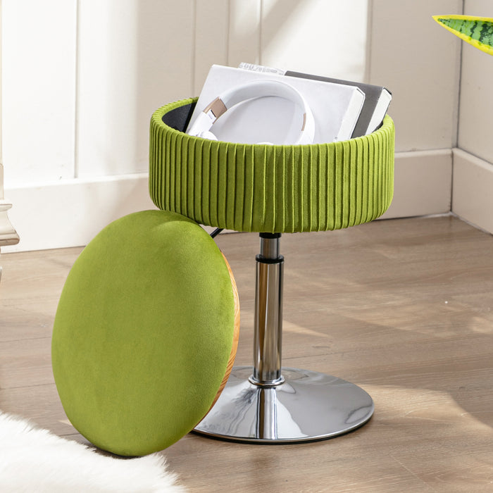 Matcha green swivel vanity stool height adjustable with storage space