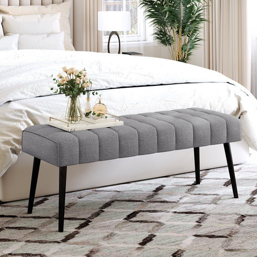 grey linen Cushioned Bedroom Bench Entryway Bench