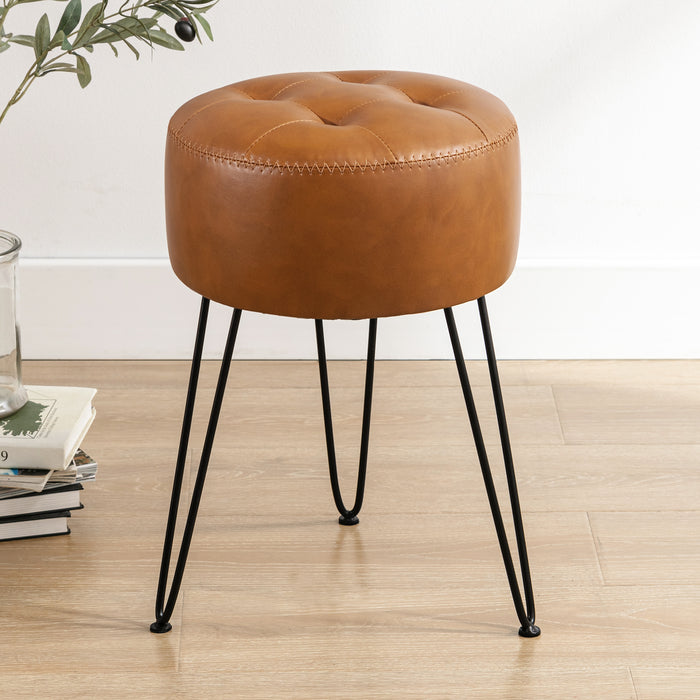 whisky brown leather tufts vanity stool chair