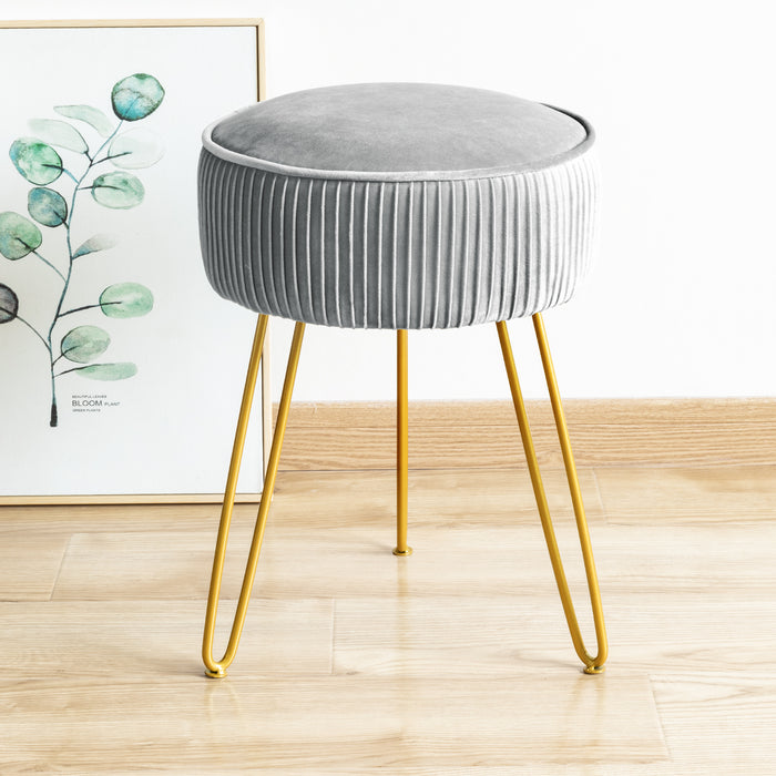 18 inch grey pleated vanity stool