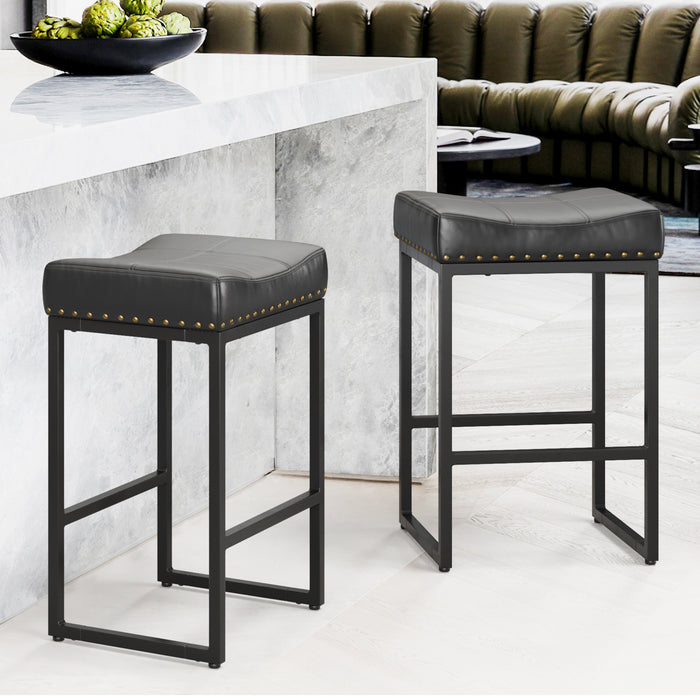 black leather saddle bar stool set of 2