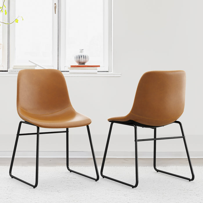 camel leather dining chair set of 2 for dining room