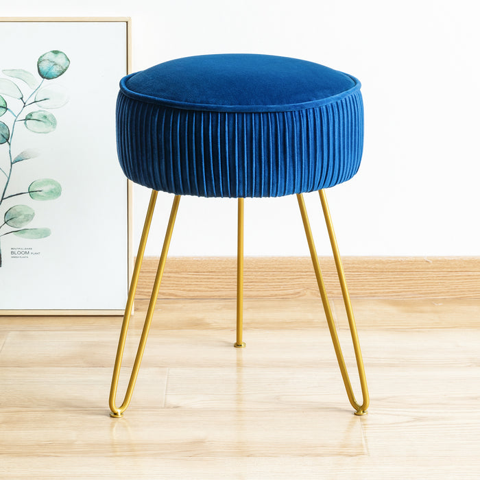 blue upholstered vanity stool gold leg