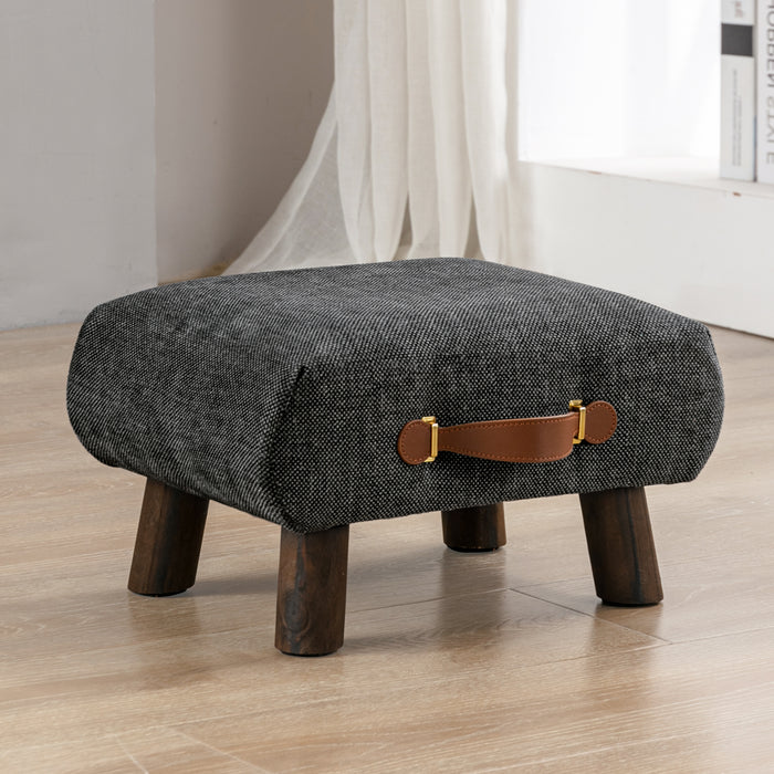 LUE BONA Linen Cushioned Wooden Leg Small Foot Stool Under Desk