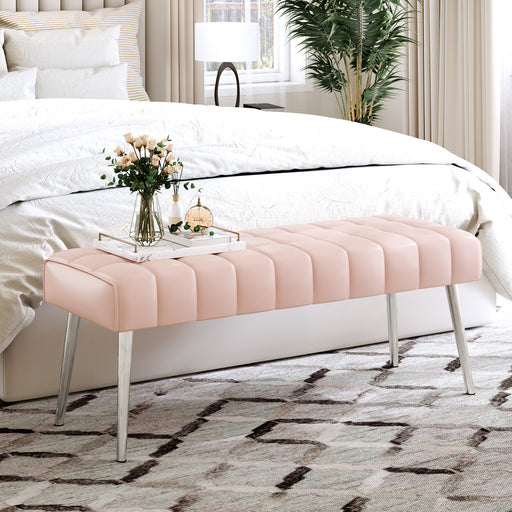pink leather Cushioned Bedroom Bench Entryway Bench