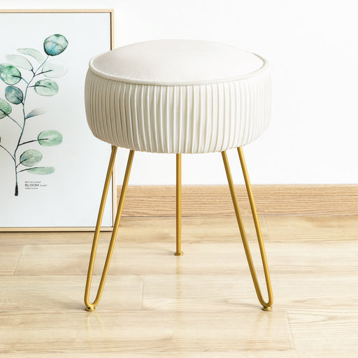 white upholstered vanity stool gold leg