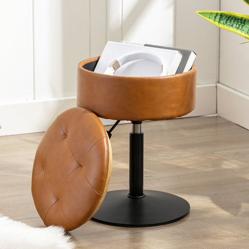 brown leather swivel vanity stool height adjustable 