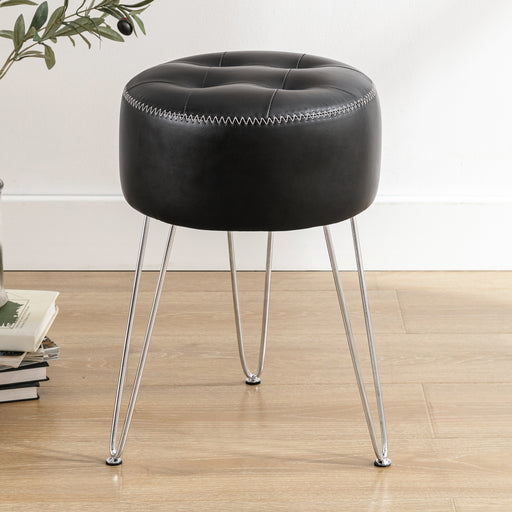 black leather tufts vanity stool chair