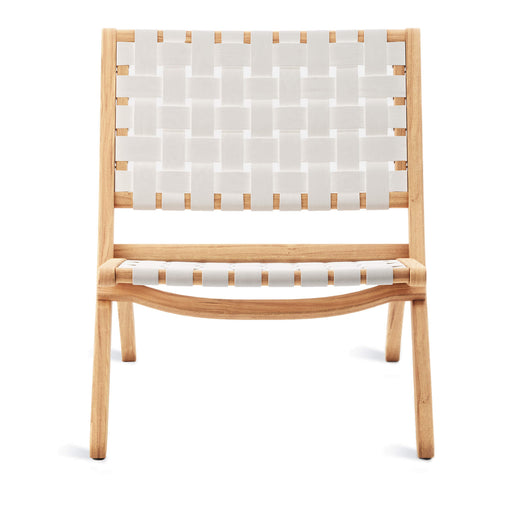 white woven leather strap folding accent chair