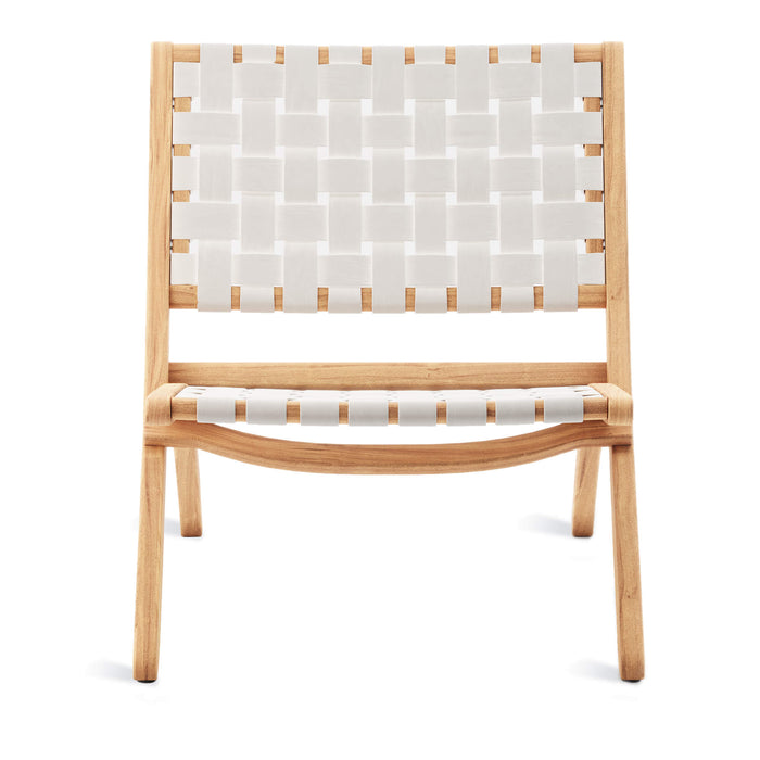 white woven leather strap folding accent chair