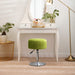Matcha green swivel vanity stool height adjustable in front of the dresser