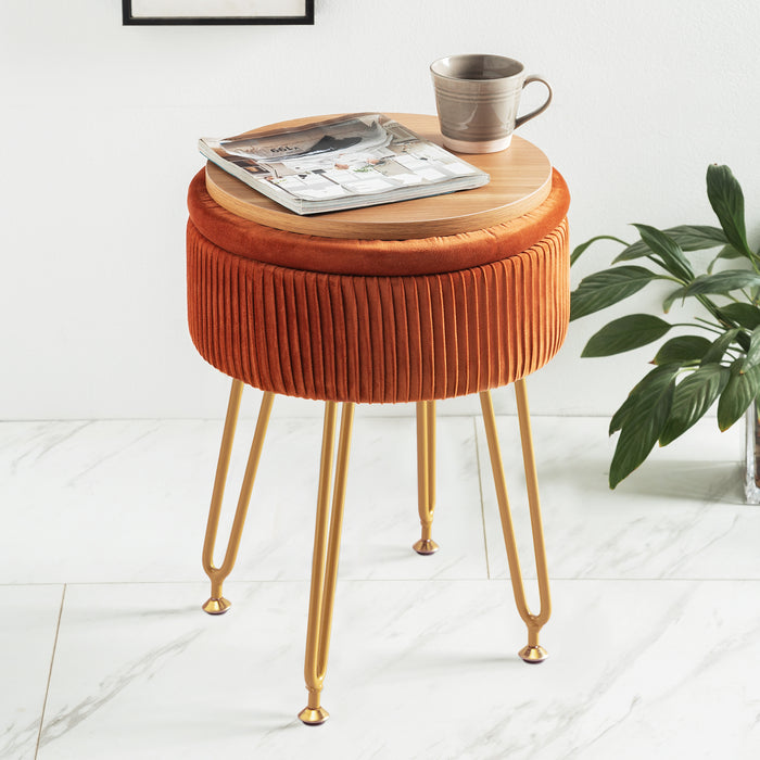 orange pleated vanity stool with storage