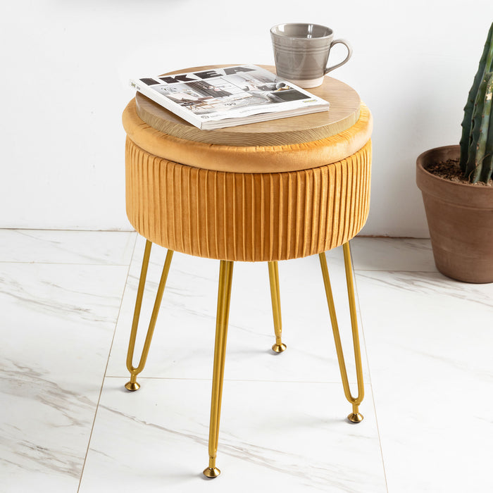 light orange pleated vanity stool with storage