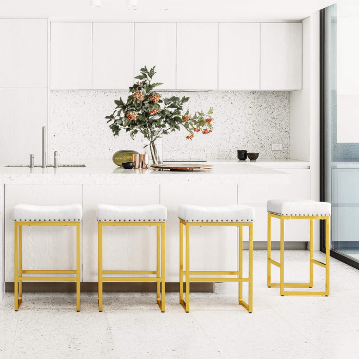 White leather and sales gold bar stools