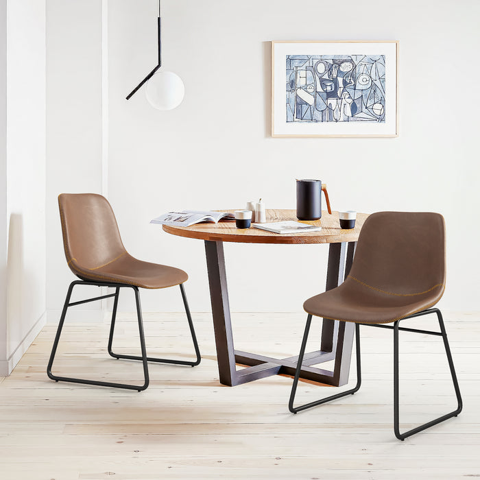 modern red brown leather dining chair set of 2 for dining room