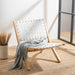 white leather strap woven folding accent chair