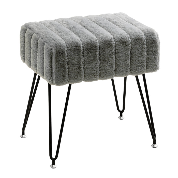 grey faux fur makeup vanity stool black leg