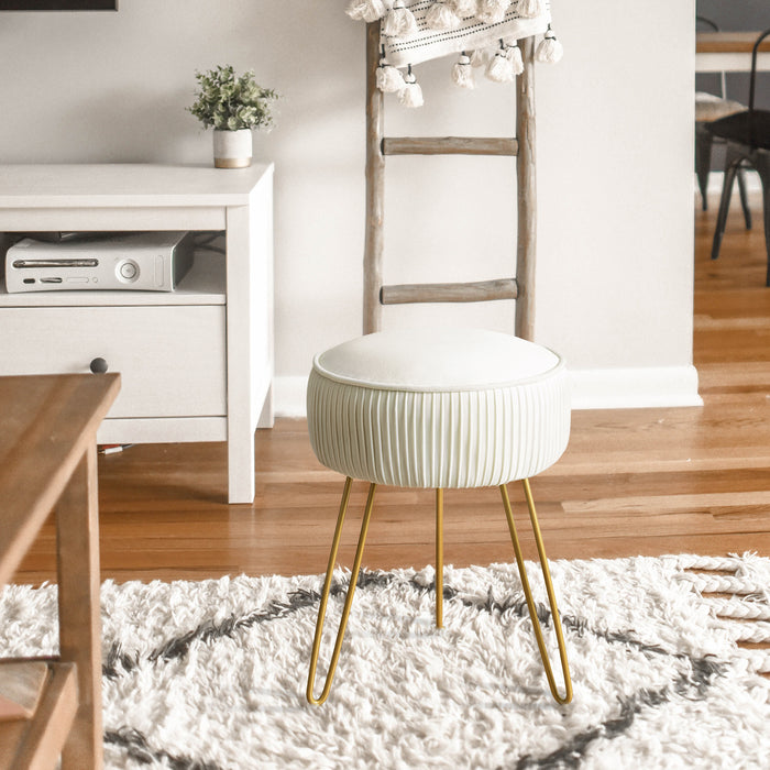 white upholstered vanity stool gold leg