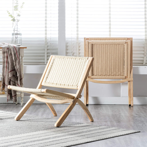 Wood & Rattan Woven Accent Chair Folding Rope Living Room Cuba Lounge Chair